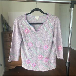 Vintage mixed multicolor knit floral sweater